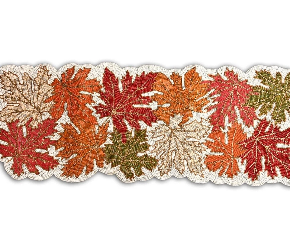 Maple Leaves Table Runner Multicolor Beads Table Runner Autumn Tableware 13X36In - Image 2 of 4