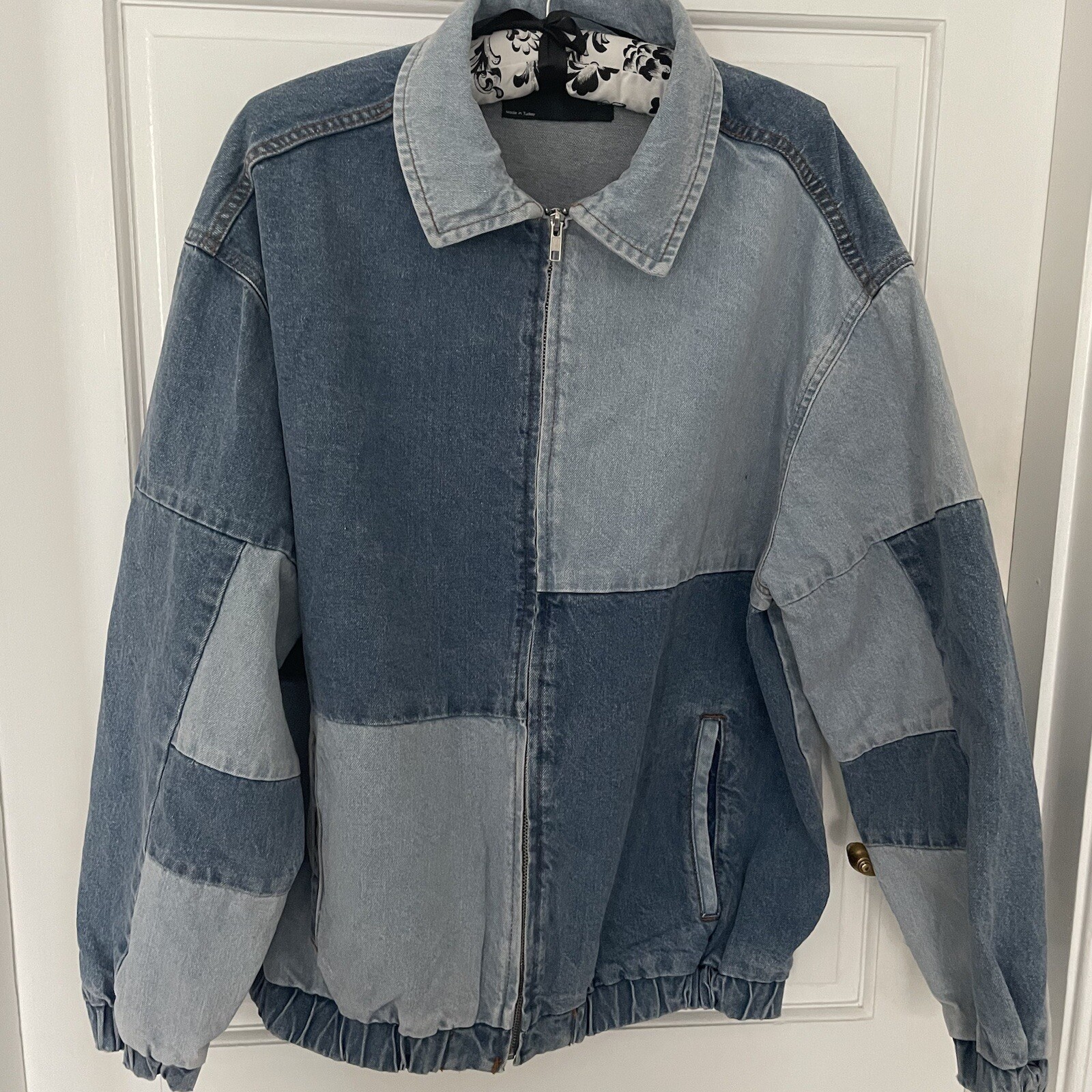OVERSIZE DENIM PATCHWORK BOMBER JACKET. Size 8. A… - image 1