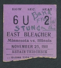 1911 MINNESOTA v. ILLINOIS Football Game Ticket