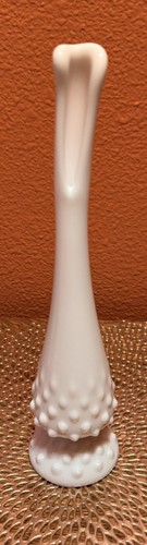 Vintage Fenton Hobnail White Milk Glass Swung Bud Vase 10” Tall