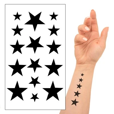 DELUSION TATTOOS Stars Temporary Tattoo - Black Small Star Sheet Waterproof Men Women Kids