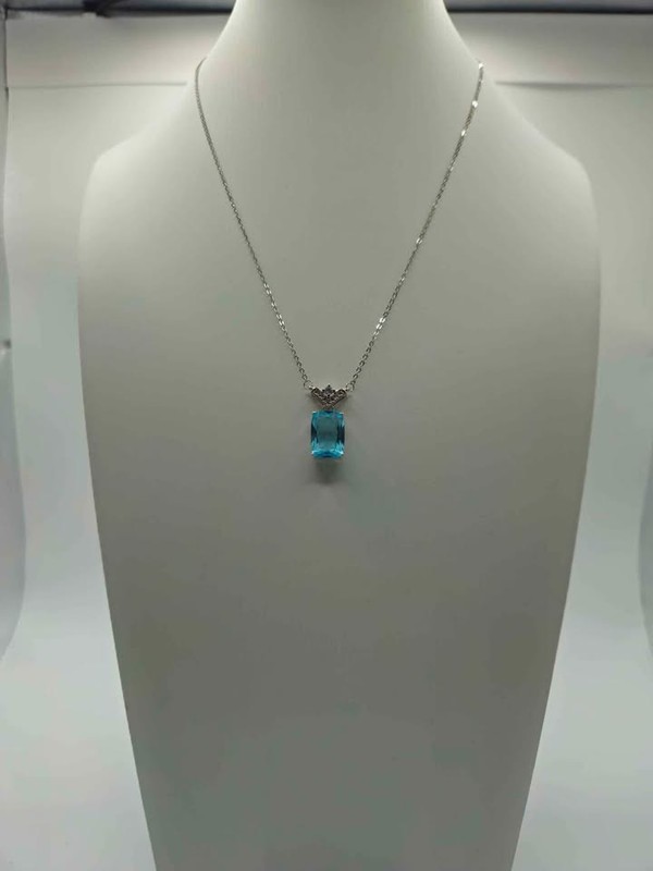 Blue Topaz "Ice" Pendant w/ Moissanite Accents - 18.5 Inch