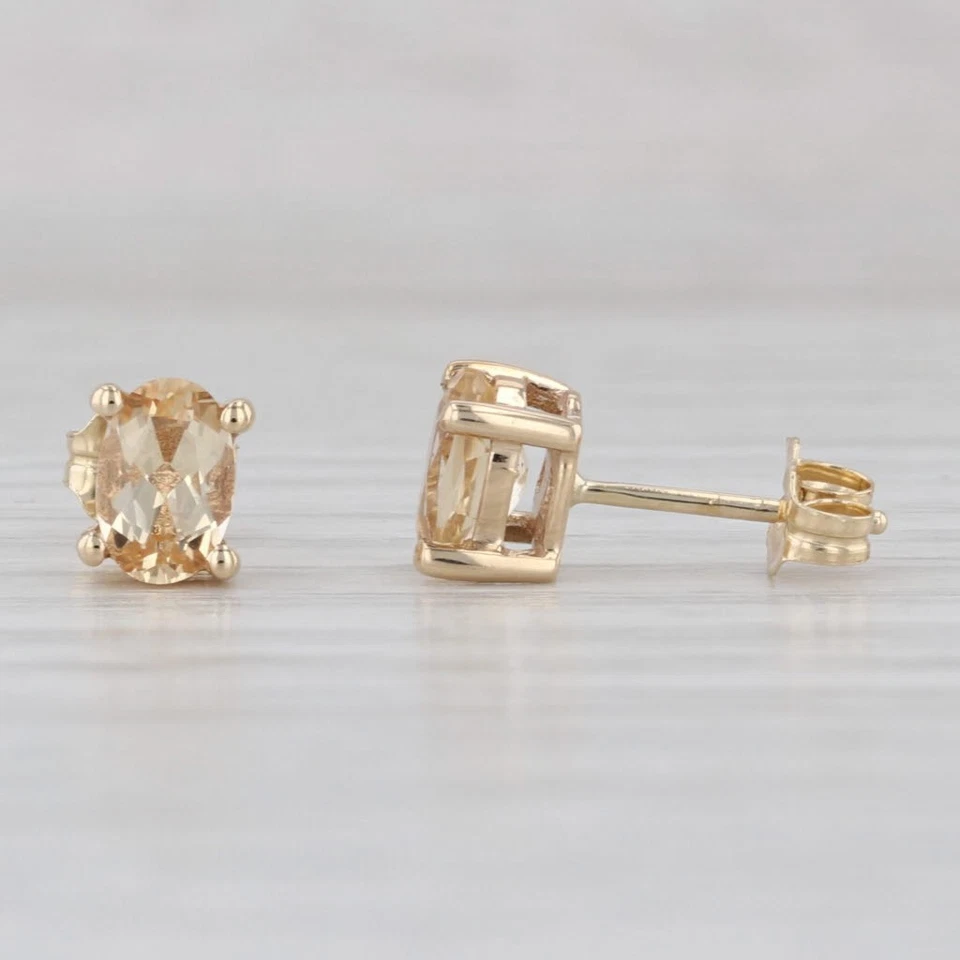 1.07ctw Yellow Topaz Stud Earrings 10k Yellow Gold Oval Solitaire Studs - Image 2 of 4