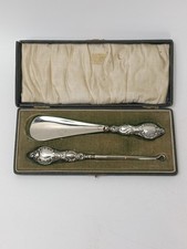 Vintage Sterling Silver Handled Shoehorn & Button Hook Set Hallmarked