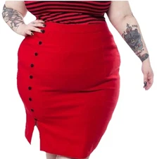 Sourpuss Clothing Fancy Red Pencil Skirt Rockabilly Pinup Plus Size