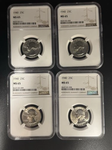 1940 Washington Quarter Silver 25C MS 65 NGC Free Shipping 4 Coins