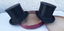 Deux Chapeaux Claques Haut de forme satin noir XIXème siècle