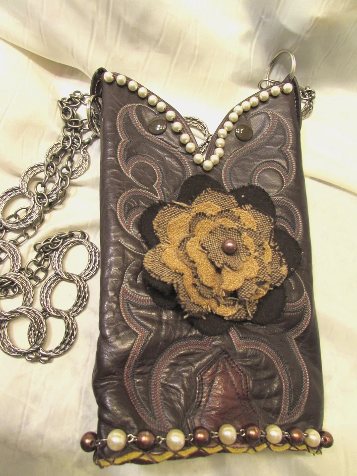 Cartera Bota Vintage Nocona Marrón Perla Cuero Bordado Hecha a Mano 11" Foto 2 de 4