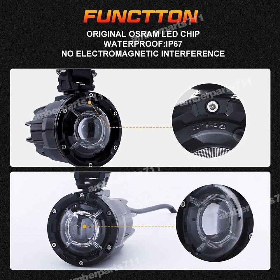 LED Auxiliary Fog Lights Fits Ducati 998 Diavel Hypermotard w/DRLs Driving Lamps - Image 4 of 4