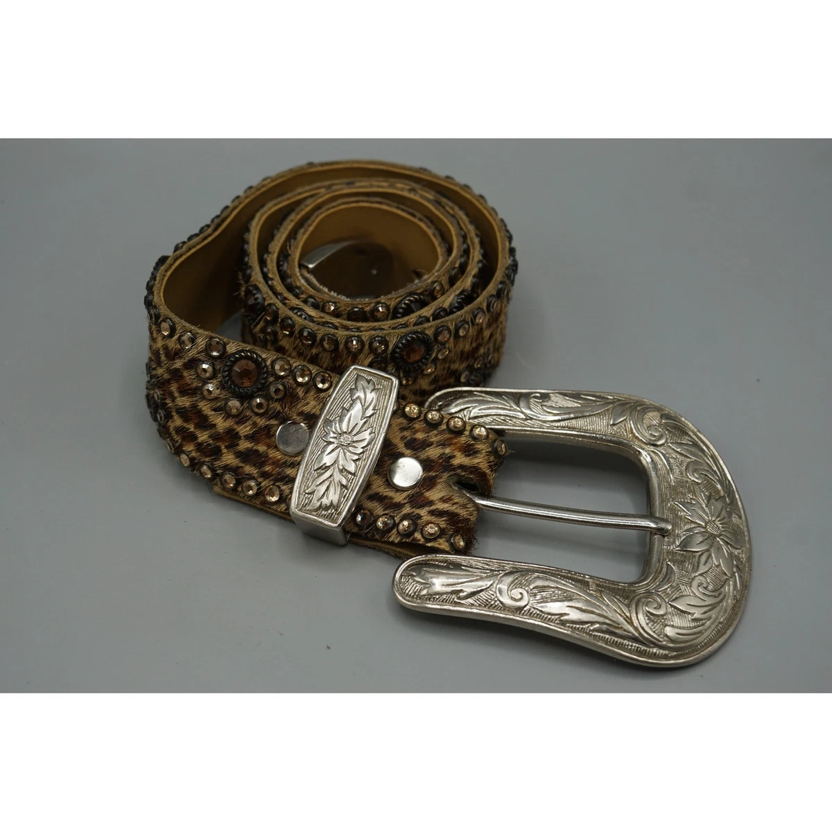 Kippys Handmade Hair-on-Hide Leather Western Belt Crystals Studded Bling READ KIPPYS Swarovski Crystal Embellished Western Style Cowgirl  main image 2