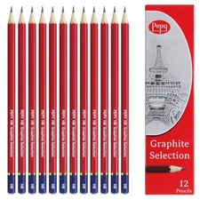 Pepy Graphite Professional Drawing Pencils - Set of 12 HB Pre-Sharpened Black