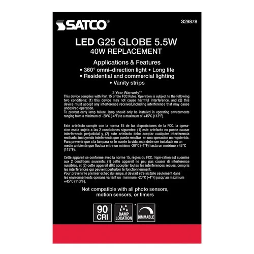 5.5 Watt G25 LED - Clear - Medium base - 2700K - 500 Lumens - 120 Volt -  6 Pack - Picture 5 of 10