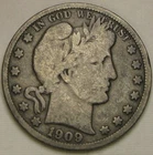 USA Barber 1/2 Dollar 1909 - Silver 0.9 - F - 266 *