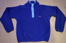 Vintage 90  s Patagonia Sweater Youth Snap Button Pullover Fleece Size 8 Blue