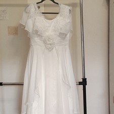 White A-Line Organza Wedding Dress Cape Sleeves Lace V Neck Full-Length