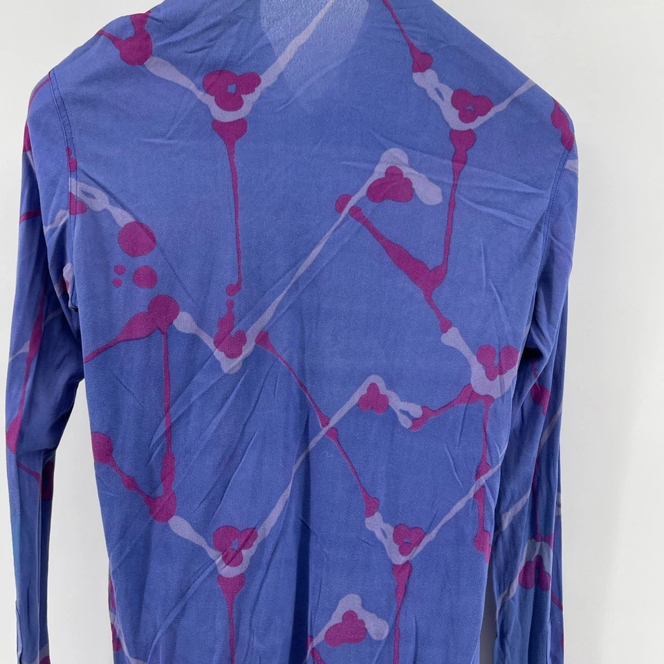 Винтажная мужская рубашка 70-х Roland большая (меньше) сине-фиолетовая абстрактная диско ретро - Изображение 4 из 4