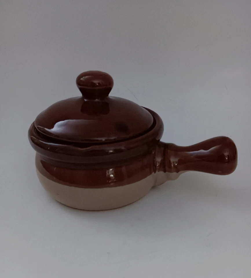 Lote De 2 Vasos Sopera Cebolla Francesa De Gres De Colección Esmaltados Con Tapa Y Mango Foto 3 de 4