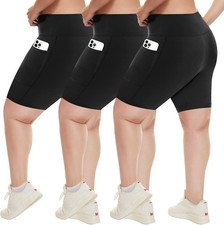 HLTPRO 3 Pack Plus Size Biker Shorts with Pockets for Women S-4XL - 8"/5 
