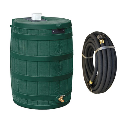 #ad Good Ideas Rain Wizard 50 Gallon Plastic Rain Barrel Green with 50#x27; Soaker Hose $184.98
