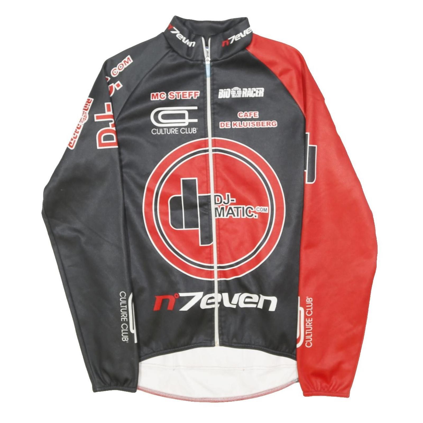 BIORACER Mens Black & Red Graphic Cycling Jersey M Long Sleeve Zip Neck