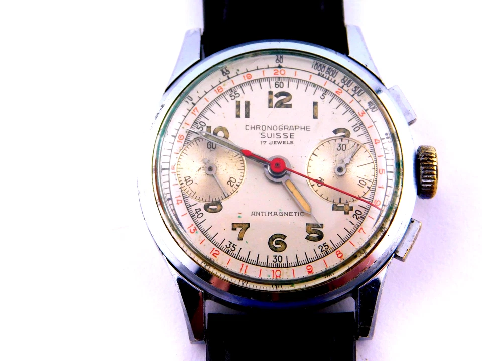 VINTAGE RARE CHRONOGRAPHE SUISSE LANDRON 51 FLYBACK CHRONO MENS WRISTWATCH 1950s - Image 4 of 4