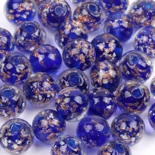 20 PCS Luminous Glass Beads 8mm Making Glow in The Dark Beads Gold Sand Round...