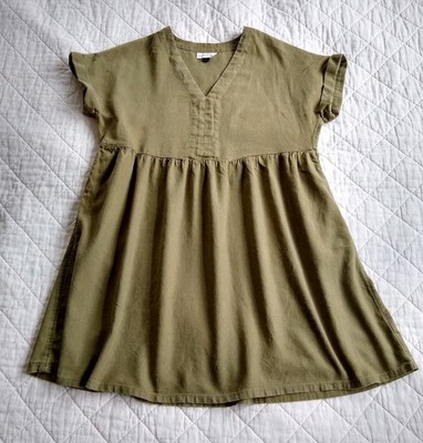 Universal Thread Womens M Linen blend Mini Dress Olive Green Short Sleeve pocket