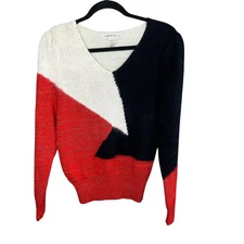 Michelle Stuart Black Red White Colorblock Wool Angora Blend Sweater Size 10