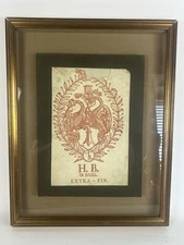 Antique H.B. Basel Tobacco Label Framed Swiss Advertising Art EXTRA FIN