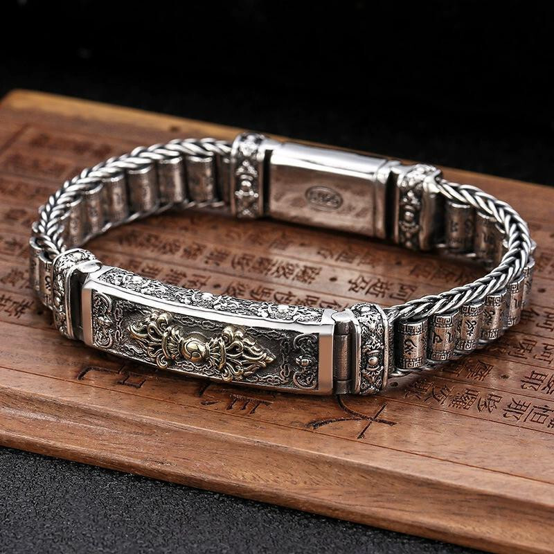 Pure 925 Sterling Silver Chain Vajra Wheat Tube Link Bracelet 69