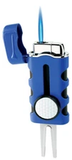 Blue Matte Vector Caddie Single Flame Jet Torch Cigar Butane Lighter - 9312