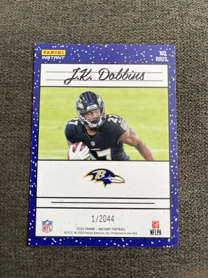 JK Dobbins 2020 NFL Panini Instant Rated Rookie Retro 1/2044 SP Set Ravens - Image 2 of 2