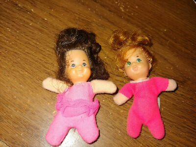 2 Vintage 1978 Mattel  3'' Mini Beanie Dolls Brunette & Red Head 