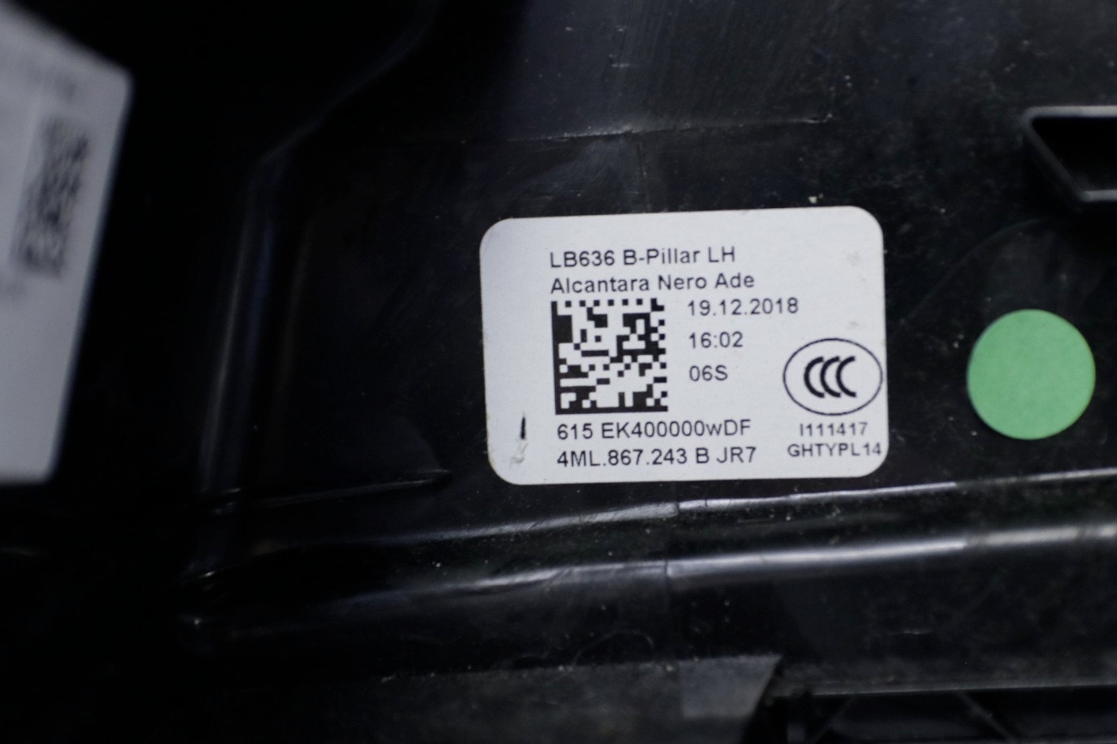 Lamborghini Urus Left Side B-Pillar Trim and Seatbelt Assembly 2019 - 2023 OEM