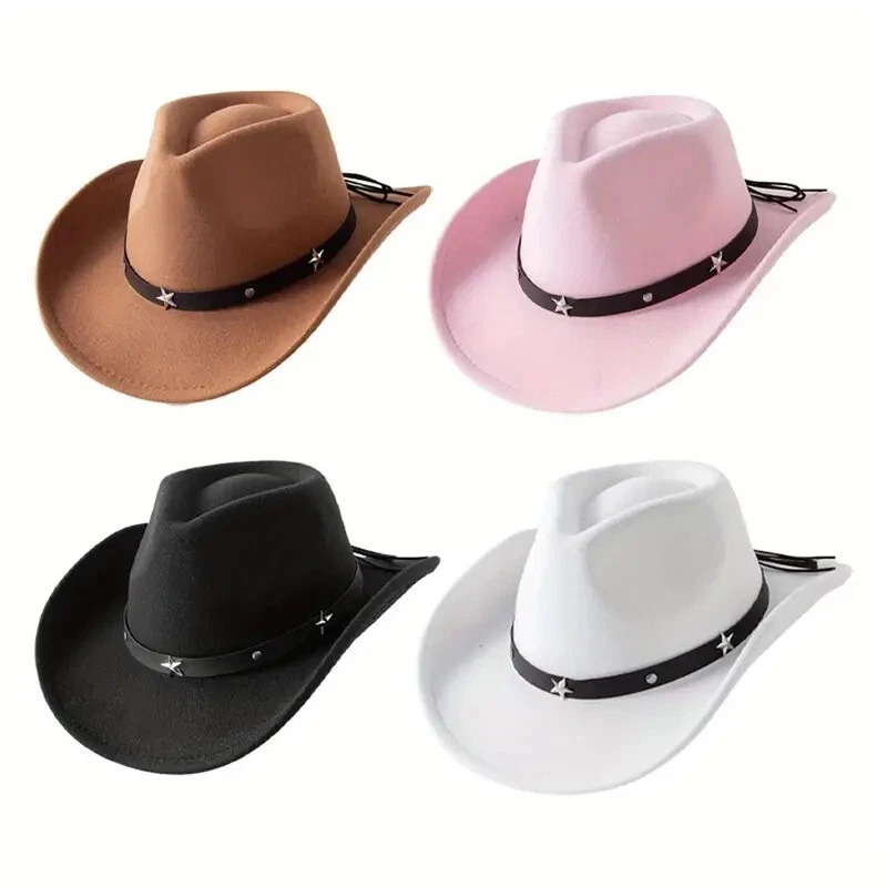 Sombrero Vaquero Occidental Fieltro Ala Ancha Estrella Banda Unisex Estilo Rodeo Foto 2 de 4