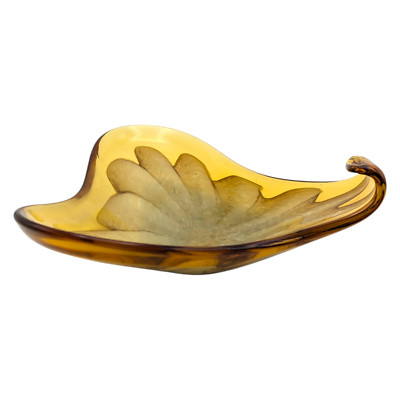 Vintage MCM Murano Princess House Free Form Gold Flecks Pulled Amber Glass Bowl