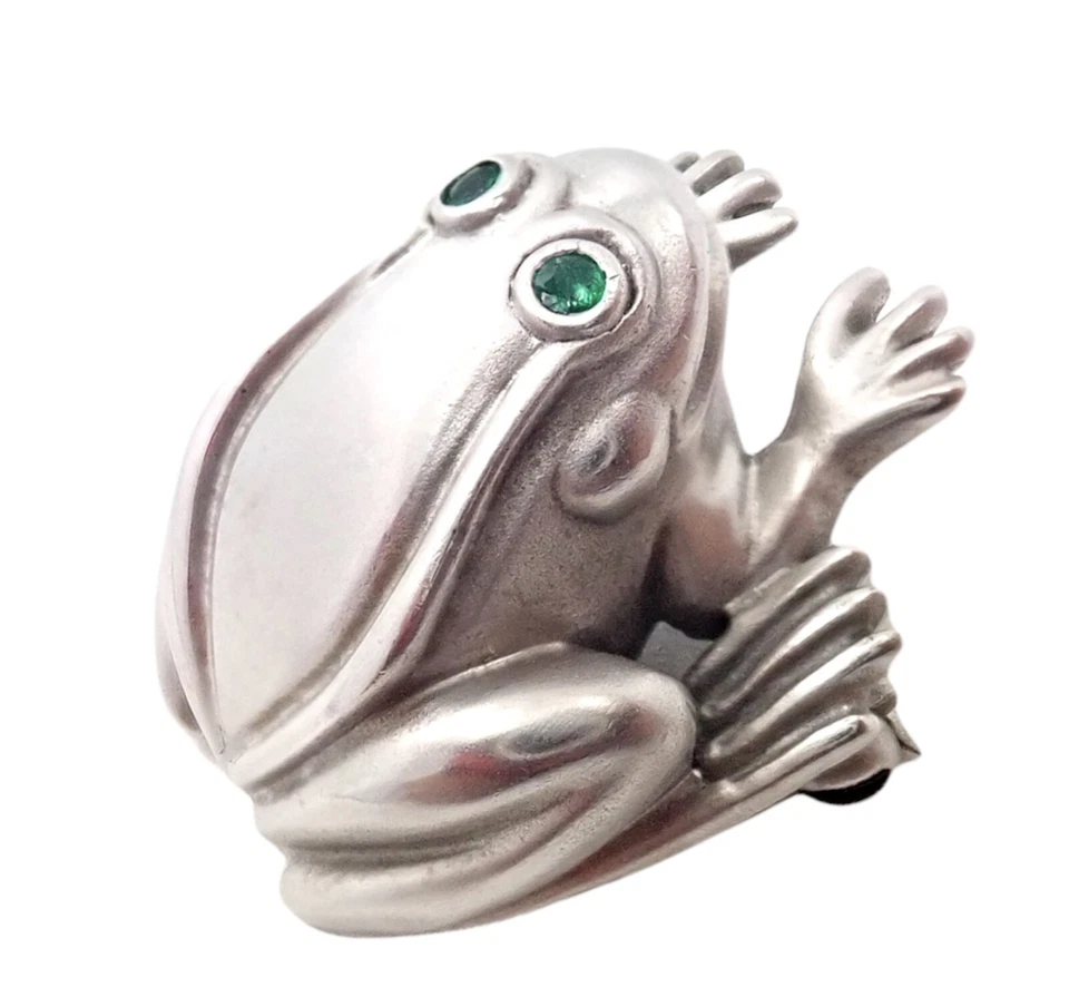 Rare! Authentic Kieselstein Cord 18k White Gold Frog Emerald Brooch 1998 - Image 3 of 4