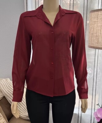 Sisley Long Sleeve Blouse Size M Medium Floral Sheer Button Up Collar