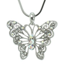 BUTTERFLY Made With Swarovski Crystal Clear AB Wings New Pendant Necklace