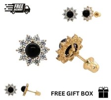 14k Yellow Gold Onyx Stud Earrings/ Screw Back
