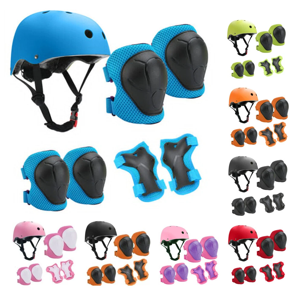 MARKENLOS Kinder Helm Knie Protektoren Schutz 7tlg Set Skate Fahrrad Schutzausrüstung DE