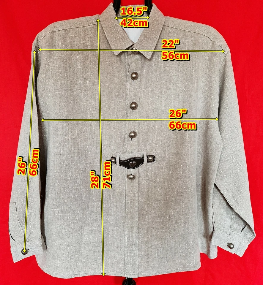 VINTAGE AUTHENTIC TYROL OKTOBERFEST DIRNDL GRAY LINEN MEN'S SHIRT:US161/2/EU42 - Image 2 of 4