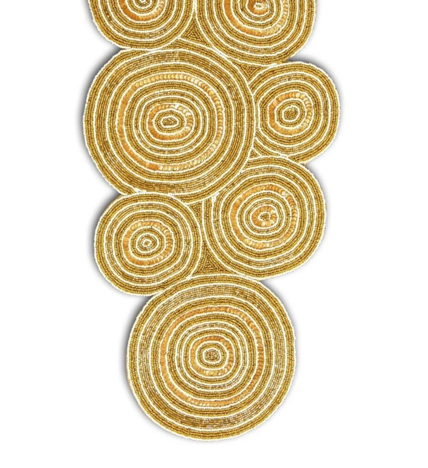 Designer Golden Table Runner Hand Beaded Table Runner Luxury Tableware 13X36 In - Image 2 of 4