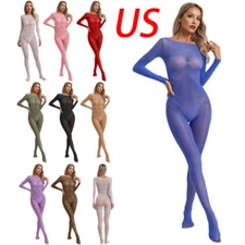 Womens Jumpsuit Cut Out Bodysuit Long Sleeve Romper Bedtime Seamless Costume