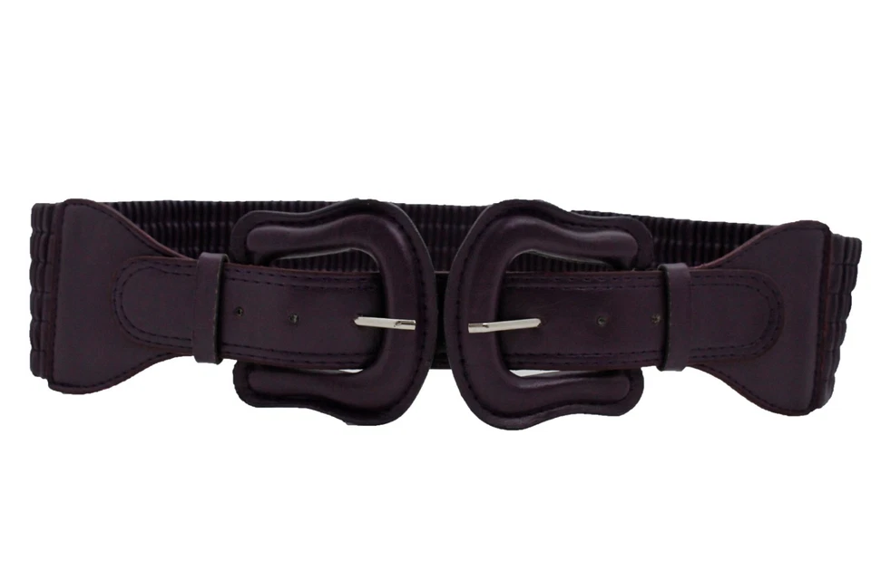 Mujeres Cinturón Estilo Occidental Cintura Cadera Berenjena Oscura Púrpura Grande Doble 2 Hebillas M L Foto 4 de 4