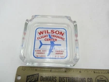 Vintage Wilson Flight Training Center Kansas City Fairfax Airport Glass Ashtray
