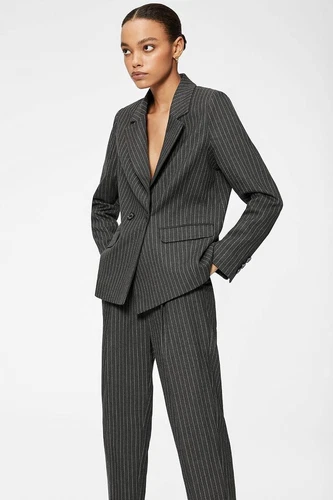 Anine Bing Becky Pinstriped Single-button Blazer In Charcoal Size M NWT