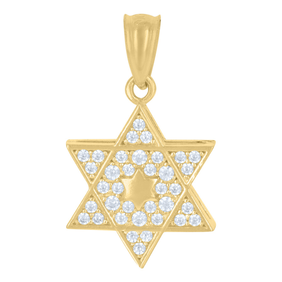 10k Yellow Gold Cubic Zirconia Star Of David Symbol Religious Charm Pendant