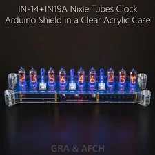 IN-14+IN19A Arduino Shield Nixie Clock in Acrylic Case [WITH OPTIONS] [9 TUBES]