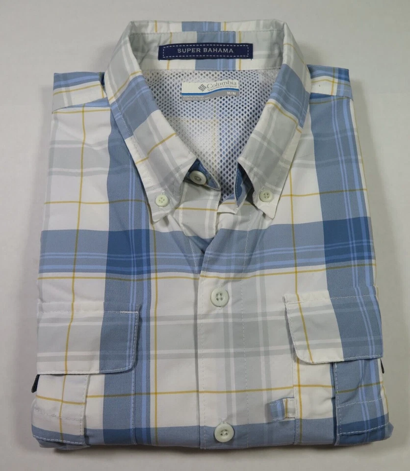 Camisa de pesca Columbia PFG Super Bahama para hombre de nailon a cuadros ventilada mediana usada en excelente estado Foto 3 de 4